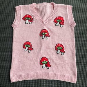 Toadstool Mushroom Sweater Vest Pink/Multicolor Size Extra Small
